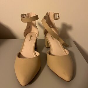 Ankis Tan Ankle Strap Block Heels